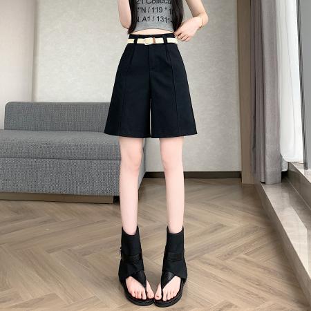 风五分裤女中高腰休闲裤小个子阔腿中裤简约显瘦A字中裤 服裝批發女裝批發服飾貨源