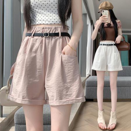 少女风休闲短裤女中高腰显瘦棉麻布花苞裤舒适阔腿荷包A字裤 服裝批發女裝批發服飾貨源