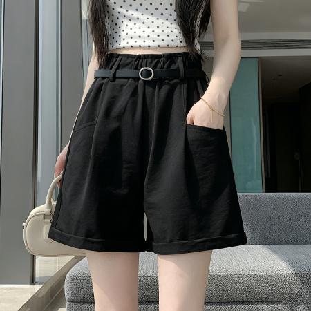 少女风休闲短裤女中高腰显瘦棉麻布花苞裤舒适阔腿荷包A字裤 服裝批發女裝批發服飾貨源