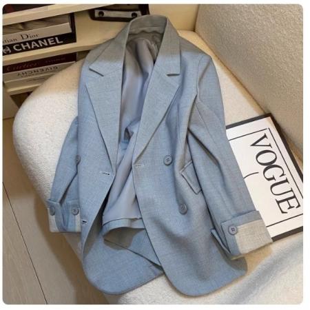 蓝色时尚设计感西装外套女春秋季新款韩版炸街气质休闲小西服 服裝批發女裝批發服飾貨源