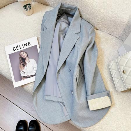 蓝色时尚设计感西装外套女春秋季新款韩版炸街气质休闲小西服 服裝批發女裝批發服飾貨源