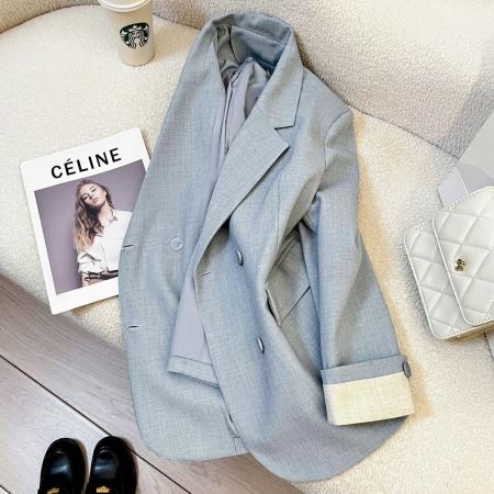 蓝色时尚设计感西装外套女春秋季新款韩版炸街气质休闲小西服 服裝批發女裝批發服飾貨源