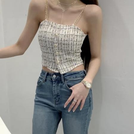 韩国chic带胸垫镶钻性感美背抹胸背心女紧身镂空打底内搭 服裝批發女裝批發服飾貨源