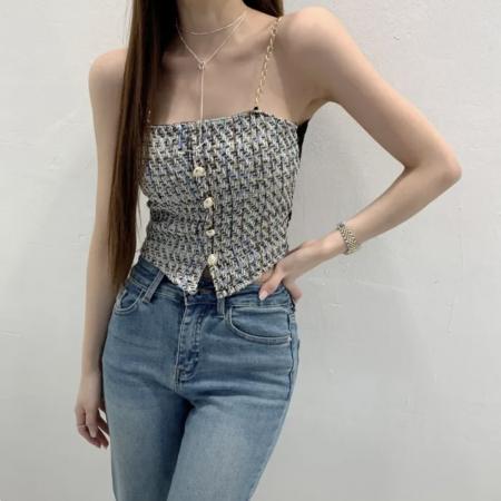 韩国chic带胸垫镶钻性感美背抹胸背心女紧身镂空打底内搭 服裝批發女裝批發服飾貨源