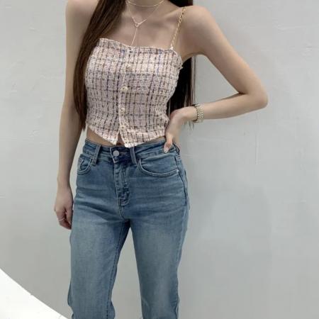 韩国chic带胸垫镶钻性感美背抹胸背心女紧身镂空打底内搭 服裝批發女裝批發服飾貨源