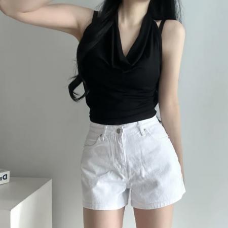 BY17707# 韩国chic荡领挂脖吊带背心无袖修身露骨套头上衣 服裝批發女裝批發服飾貨源