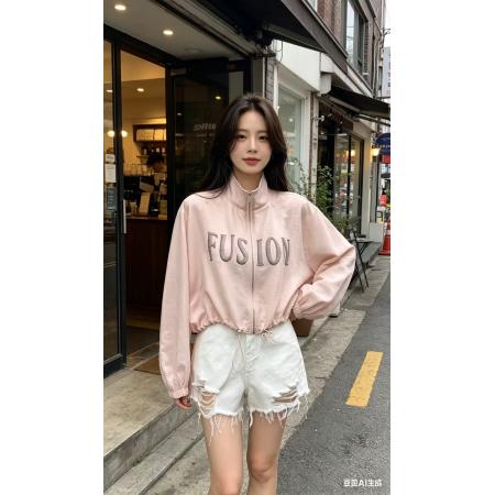 BY17712# 夏季美式字母印花防晒服女短款薄款透气小个子拉链运动风外套 服裝批發女裝批發服飾貨源