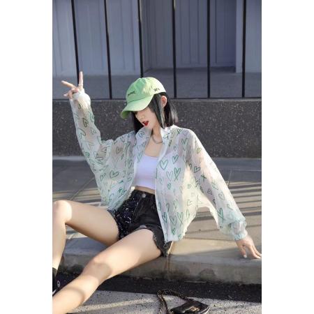 防晒上衣女春夏新款长袖休闲宽松百搭高级感爱心透视薄款外套 服裝批發女裝批發服飾貨源