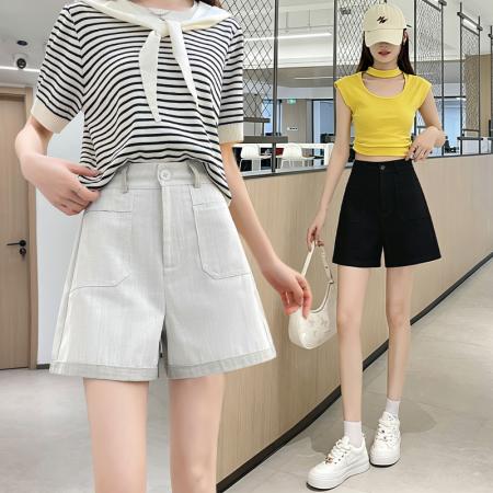 天丝亚麻A字短裤女夏新款棉麻高腰显瘦冰丝阔腿五分裤 服裝批發女裝批發服飾貨源