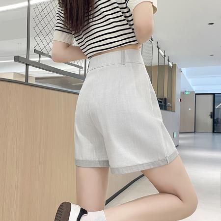 天丝亚麻A字短裤女夏新款棉麻高腰显瘦冰丝阔腿五分裤 服裝批發女裝批發服飾貨源