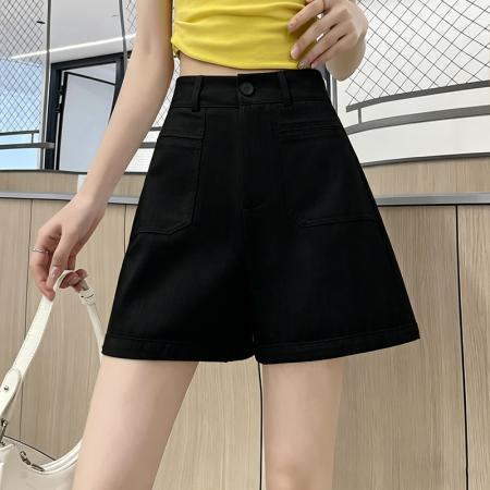 天丝亚麻A字短裤女夏新款棉麻高腰显瘦冰丝阔腿五分裤 服裝批發女裝批發服飾貨源