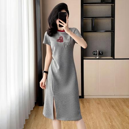 BY17721# 重工优雅高定气质收腰显瘦气质连衣裙女夏修身短袖设计感长裙子 服裝批發女裝批發服飾貨源