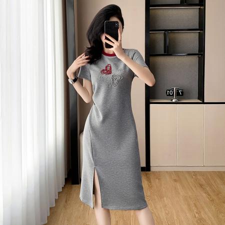 BY17721# 重工优雅高定气质收腰显瘦气质连衣裙女夏修身短袖设计感长裙子 服裝批發女裝批發服飾貨源