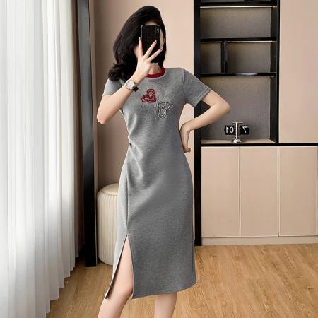 BY17721# 重工优雅高定气质收腰显瘦气质连衣裙女夏修身短袖设计感长裙子 服裝批發女裝批發服飾貨源