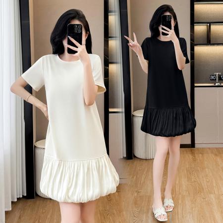 高级感气质纯色短款黑色连衣裙女夏季新款大码宽松显瘦小裙子 服裝批發女裝批發服飾貨源