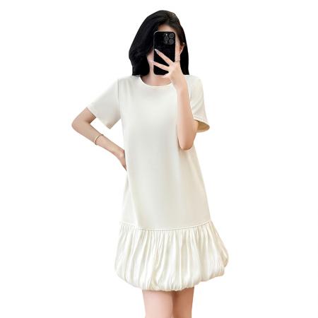 高级感气质纯色短款黑色连衣裙女夏季新款大码宽松显瘦小裙子 服裝批發女裝批發服飾貨源