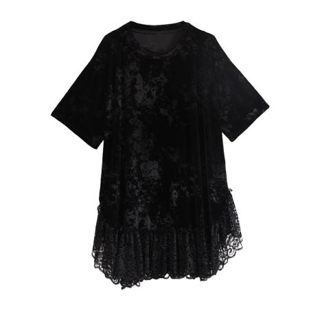 夏装新款时尚百搭胖MM洋气小衫气质显瘦蕾丝下摆减龄上衣 服裝批發女裝批發服飾貨源