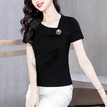 夏季新品时尚海军领纯色短袖T恤休闲百搭装显白显瘦套头小衫 服裝批發女裝批發服飾貨源