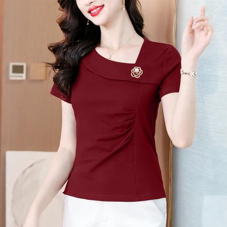 夏季新品时尚海军领纯色短袖T恤休闲百搭装显白显瘦套头小衫 服裝批發女裝批發服飾貨源