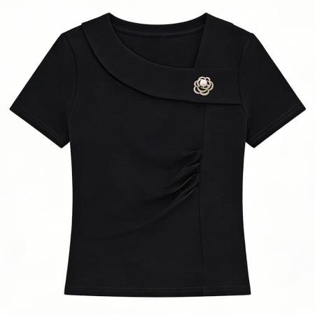 夏季新品时尚海军领纯色短袖T恤休闲百搭装显白显瘦套头小衫 服裝批發女裝批發服飾貨源