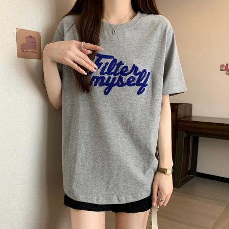 21支精梳棉短袖t恤女夏刺绣花潮韩版圆领上衣大码女装 服裝批發女裝批發服飾貨源