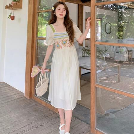 BY17750# 夏季新款法式高级感收腰显瘦波西米亚田园连衣裙 服裝批發女裝批發服飾貨源