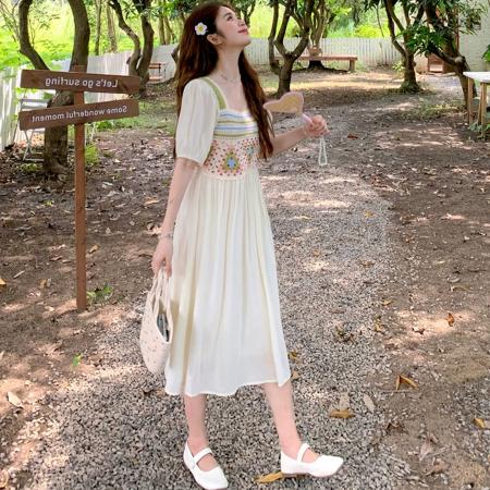 BY17750# 夏季新款法式高级感收腰显瘦波西米亚田园连衣裙 服裝批發女裝批發服飾貨源