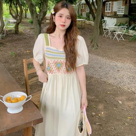 BY17750# 夏季新款法式高级感收腰显瘦波西米亚田园连衣裙 服裝批發女裝批發服飾貨源