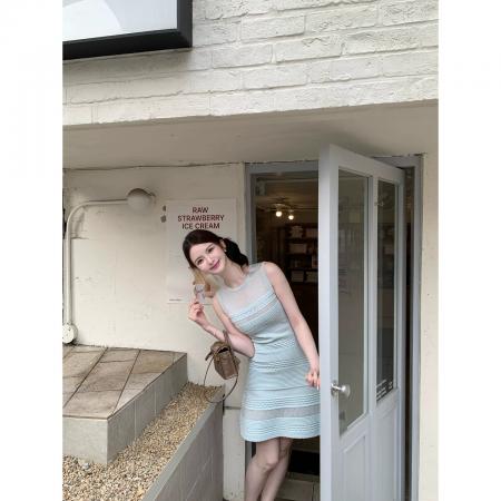 BY17751# 蓝精灵Wcouture原创塑形透明镂空拼接沙漏身材显瘦无袖连衣短裙 服裝批發女裝批發服飾貨源