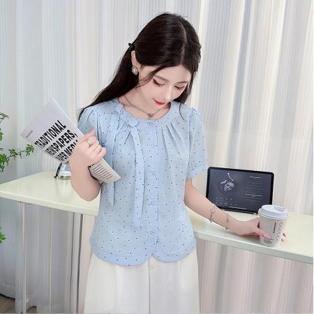 蝴蝶结爱心短袖衬衫女新款夏季休...