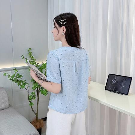 蝴蝶结爱心短袖衬衫女新款夏季休闲时尚百搭上衣修身显瘦小衫 服裝批發女裝批發服飾貨源