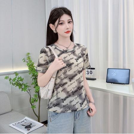 女士短袖t恤新款夏装时尚上衣洋气显瘦时髦扎染上衣小衫 服裝批發女裝批發服飾貨源