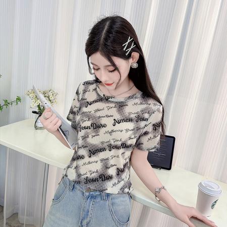 女士短袖t恤新款夏装时尚上衣洋气显瘦时髦扎染上衣小衫 服裝批發女裝批發服飾貨源