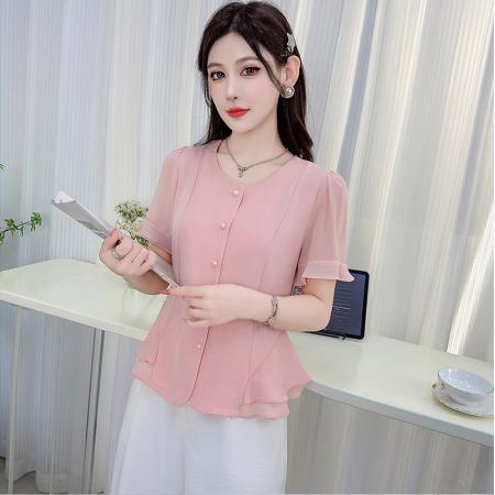 时尚短袖衬衫女夏季新款洋气显瘦...