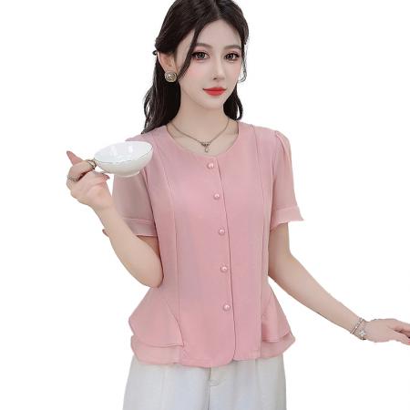 BY17759# 时尚短袖衬衫女夏季新款洋气显瘦设计感减龄百搭收腰气质上衣 服裝批發女裝批發服飾貨源