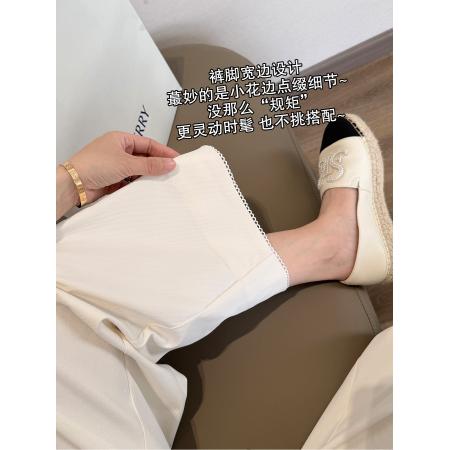 抗皱小花边9分裤珠地纹松弛休闲裤夏季透气藏肉奶奶裤 服裝批發女裝批發服飾貨源