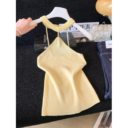 BY17769# 夏季修身显瘦短款无袖绝美上衣性感辣妹巨好看挂脖针织吊带背心 服裝批發女裝批發服飾貨源