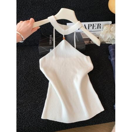 BY17769# 夏季修身显瘦短款无袖绝美上衣性感辣妹巨好看挂脖针织吊带背心 服裝批發女裝批發服飾貨源