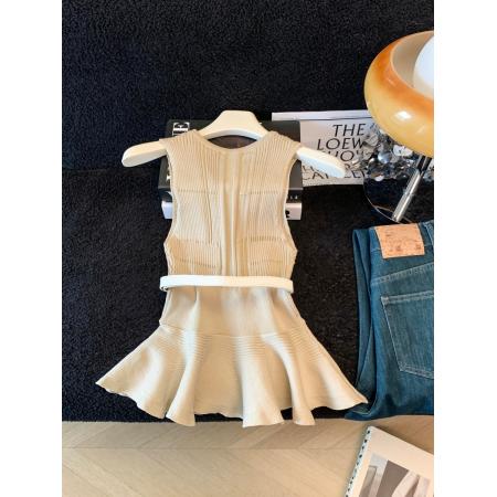 小香风针织衫夏季新款气质针织收腰收腰荷叶边无袖修身上衣 服裝批發女裝批發服飾貨源