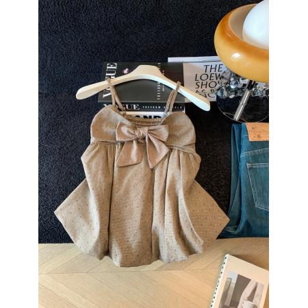 BY17771# 夏装新款法式小众设计感高腰花苞格子蝴蝶结吊带背心上衣 服裝批發女裝批發服飾貨源