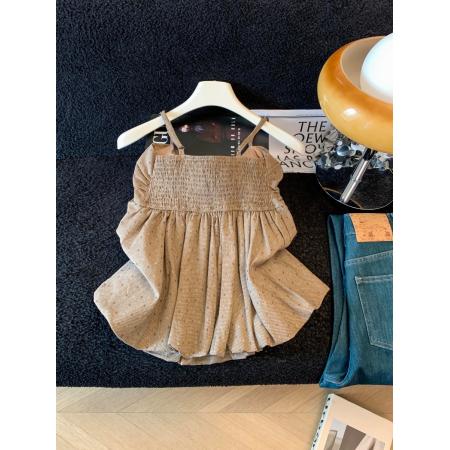 BY17771# 夏装新款法式小众设计感高腰花苞格子蝴蝶结吊带背心上衣 服裝批發女裝批發服飾貨源