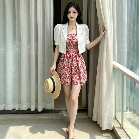 小西装外套女抹胸碎花连体裤时尚法式短款西服上衣两件套 服裝批發女裝批發服飾貨源