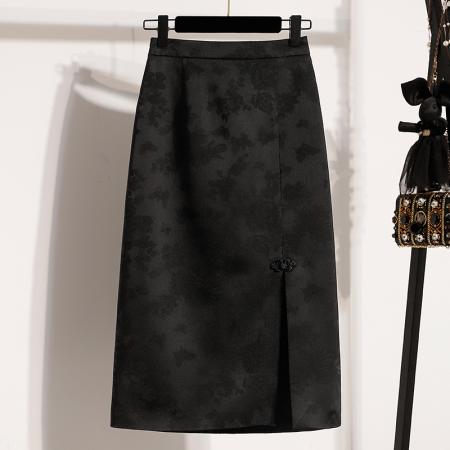 大码新款夏季爆款国风高腰显瘦开叉垂感A字包臀裙 服裝批發女裝批發服飾貨源