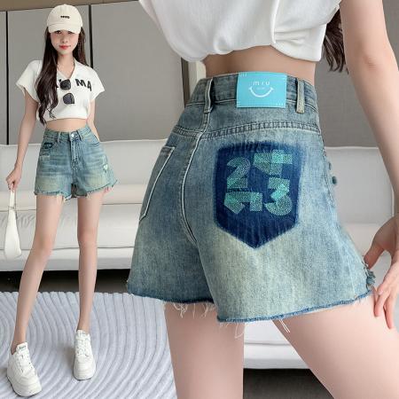 刺绣口袋设计感牛仔短裤女夏季流苏遮肉韩版辣妹阔腿热裤 服裝批發女裝批發服飾貨源