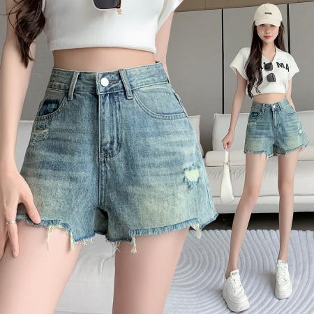 刺绣口袋设计感牛仔短裤女夏季流苏遮肉韩版辣妹阔腿热裤 服裝批發女裝批發服飾貨源