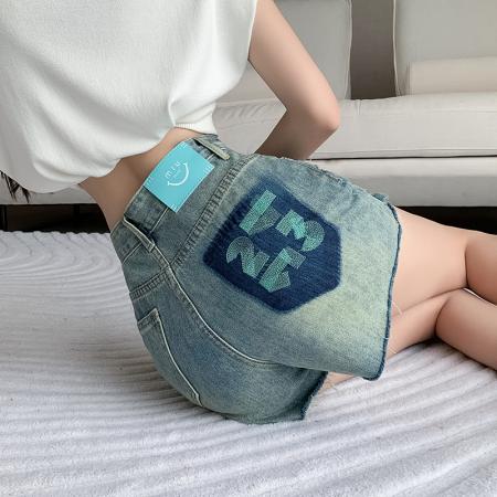 刺绣口袋设计感牛仔短裤女夏季流苏遮肉韩版辣妹阔腿热裤 服裝批發女裝批發服飾貨源