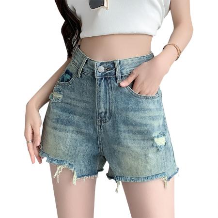 刺绣口袋设计感牛仔短裤女夏季流苏遮肉韩版辣妹阔腿热裤 服裝批發女裝批發服飾貨源