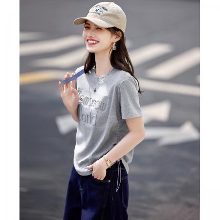 BY17787# 高级感立体字母T恤夏季时尚百搭圆领抽绳调节上衣女 服裝批發女裝批發服飾貨源