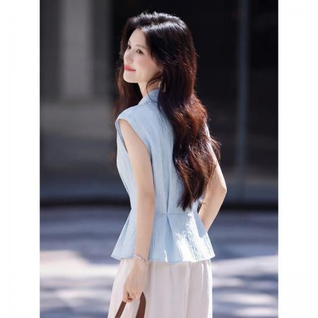 轻通勤松弛感气质衬衫26年夏新收腰翻领无袖女式衬衫 服裝批發女裝批發服飾貨源