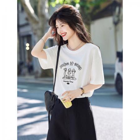 BY17789# 抽绳百搭设计感上衣26夏时尚休闲刺绣短袖T恤 服裝批發女裝批發服飾貨源